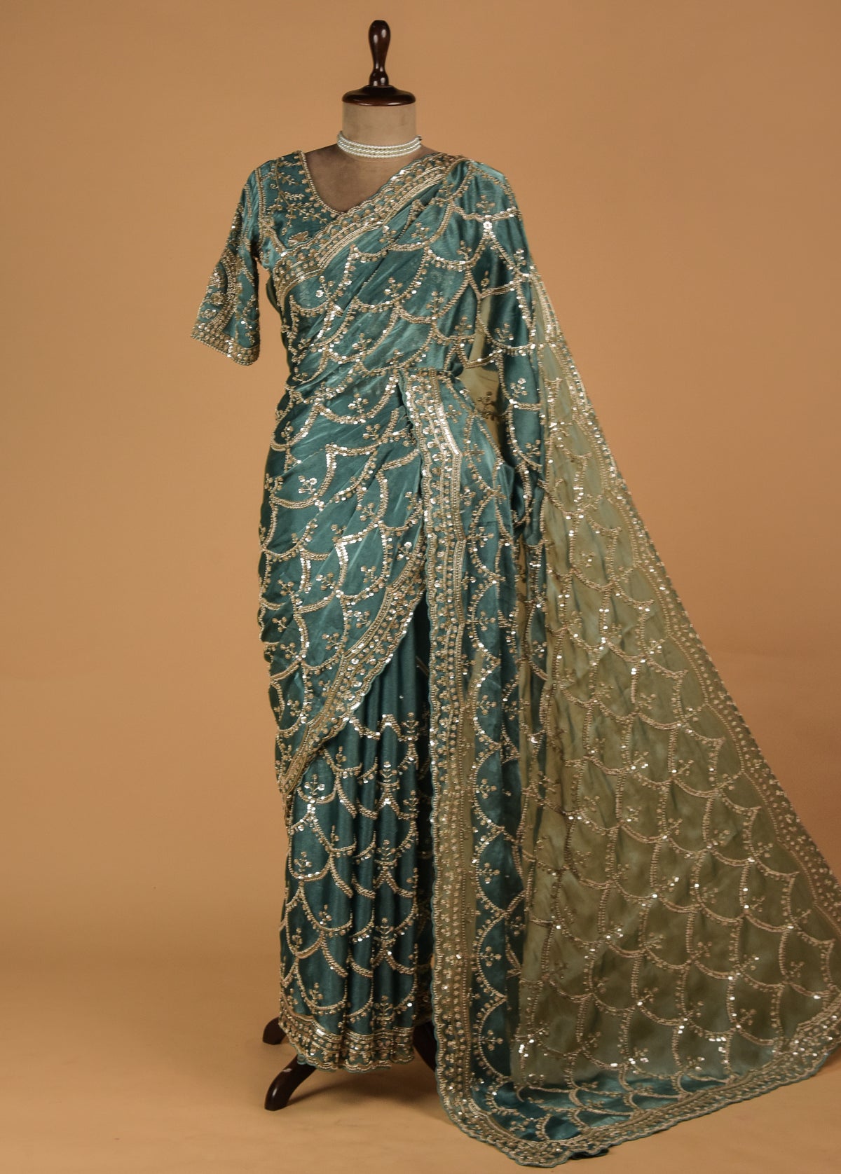 Blue Tissue Georgette Embroidered Saree