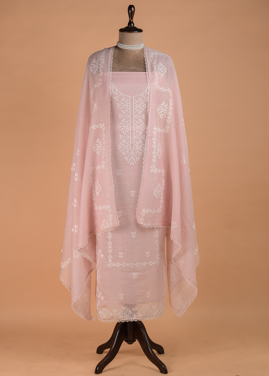 Pink Muslin Chanderi Dress Material
