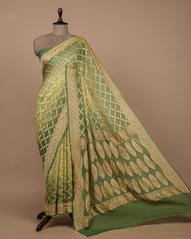 Green Georgette Bandhani Saree