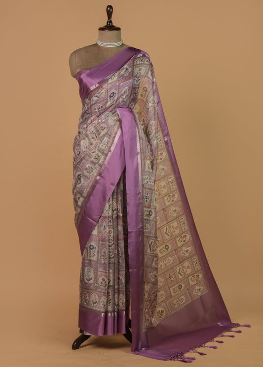 Purple Silk Kota Printed Saree