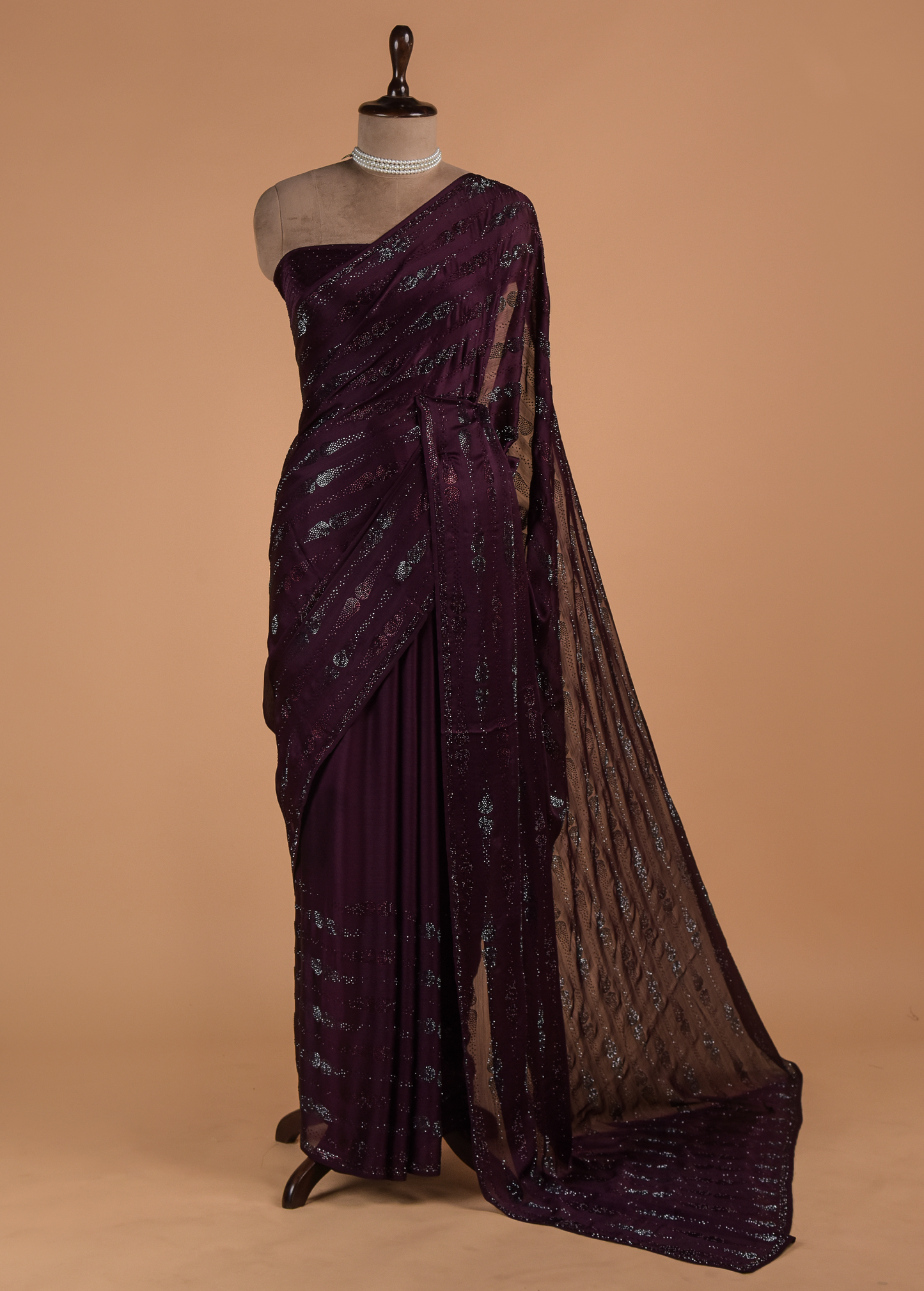 Purple Chinon Crepe Embroidered Saree
