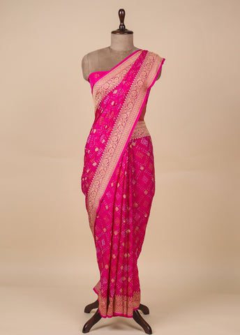 Pink Georgette Bandhani Saree