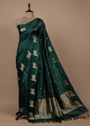 Green Crepe Silk Banarasi Saree