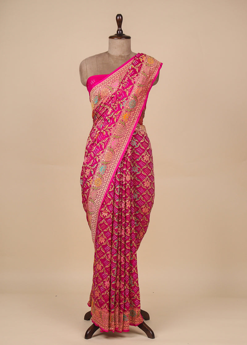 Pink Georgette Bandhani Saree