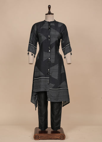 Black Muslin Crepe Kurti Set