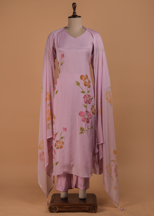 Pink Crepe Straight Set