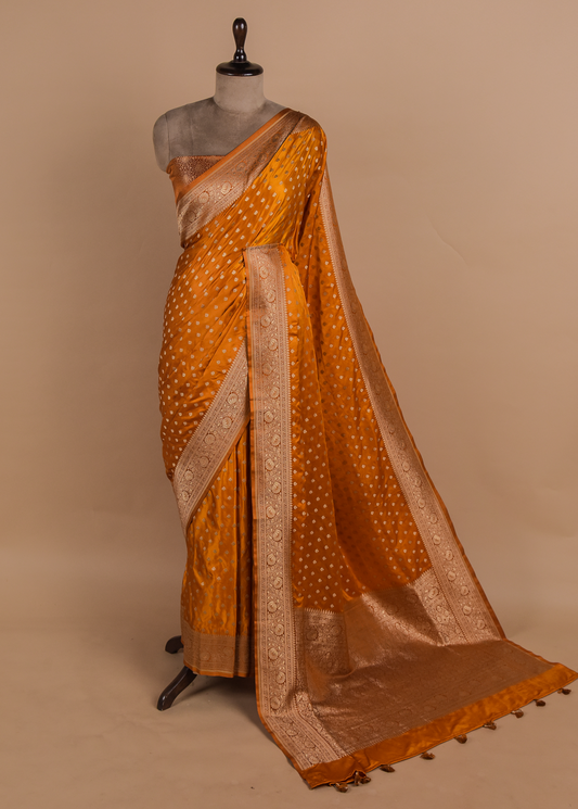 Orange Art Crepe Banarasi Saree