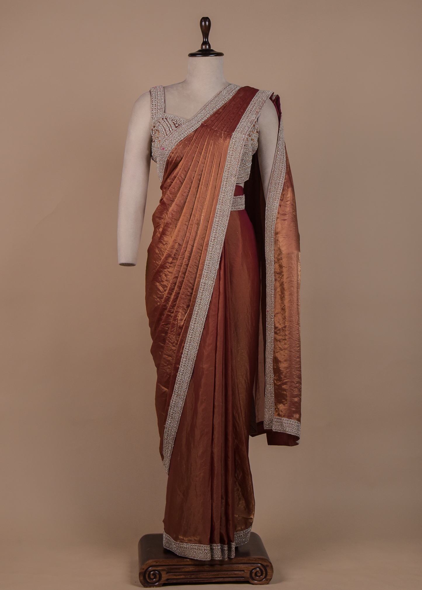 Rust Tissue Georgette Readymade Saree