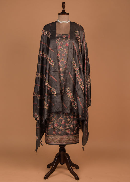 Grey Tussar Dress Material