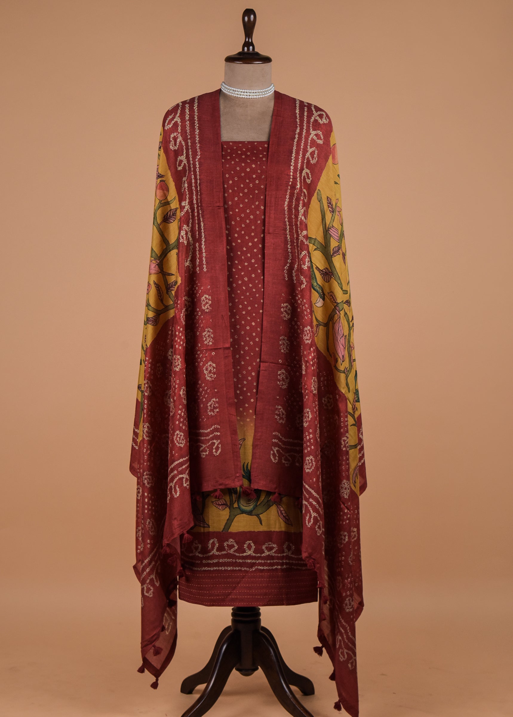 Red Cotton Silk Dress Material
