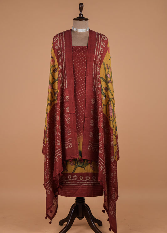 Red Cotton Silk Dress Material