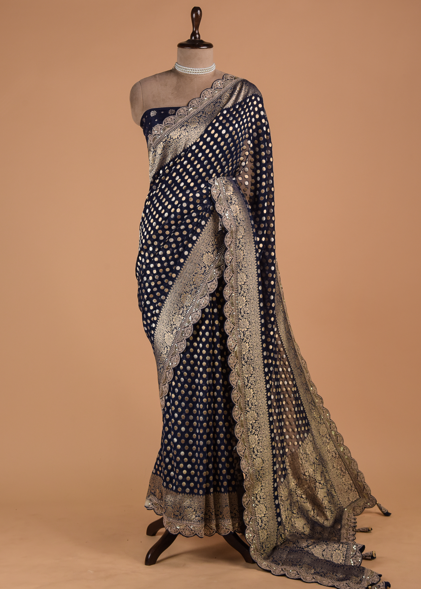 Blue Hand Embroidered Banarasi Saree | Greenways Delhi