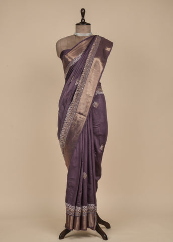 Purple Tissue Georgette Embroidered Saree