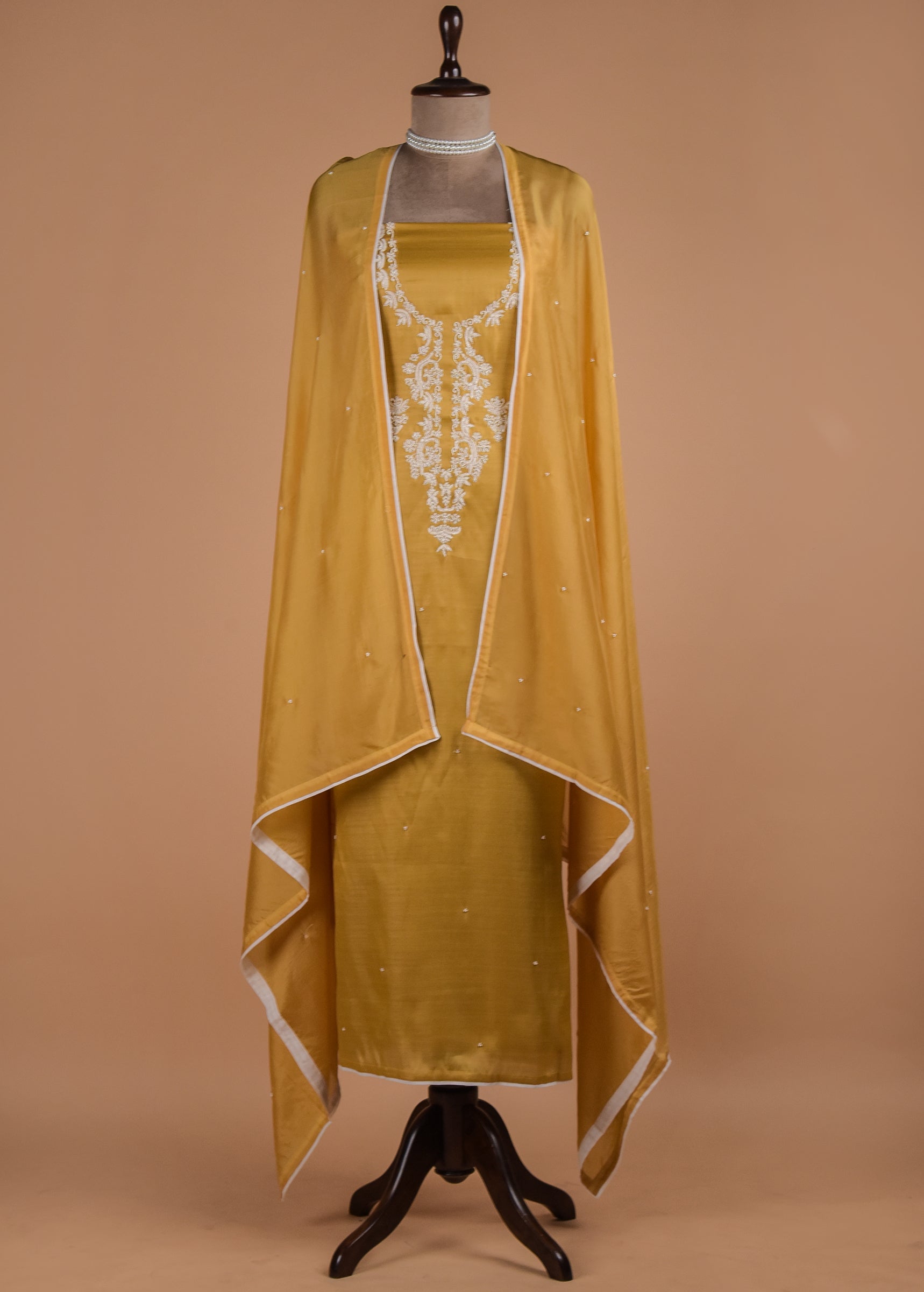 Yellow Cotton Silk Dress Material