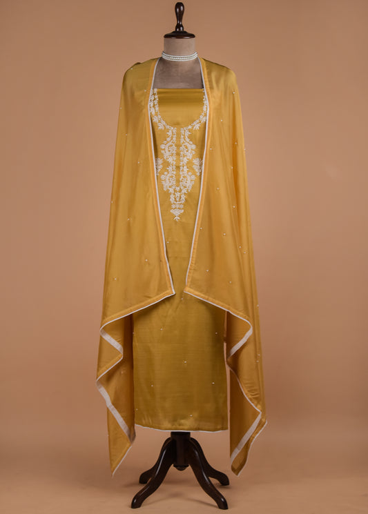 Yellow Cotton Silk Dress Material