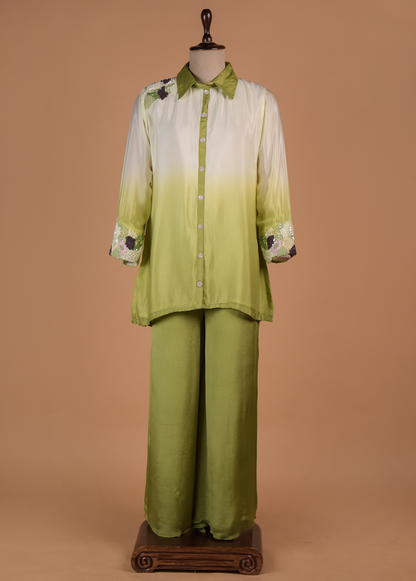 Green Crepe Silk Coord Set