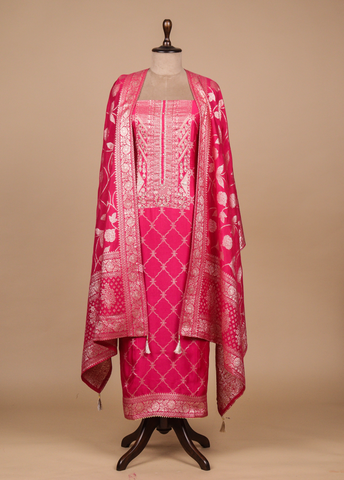 Pink Crepe Silk Dress Material