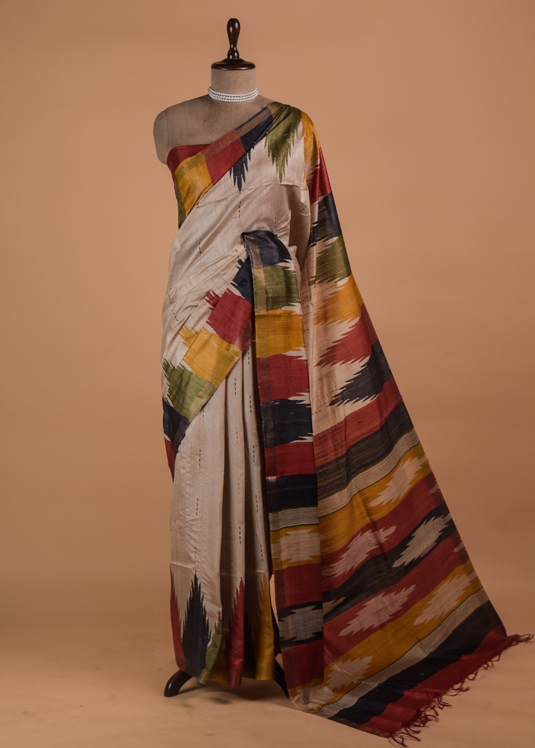 Cream Tussar Printed Saree
