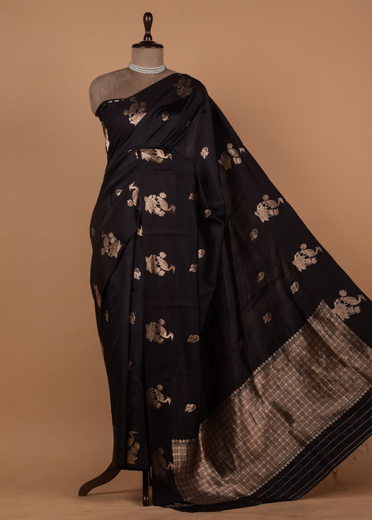 Black Silk Banarasi Saree