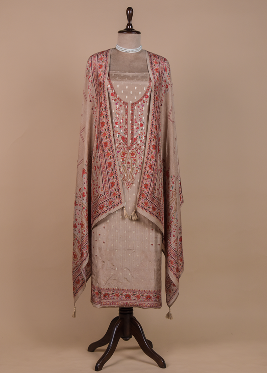 Beige Chanderi Dress Material