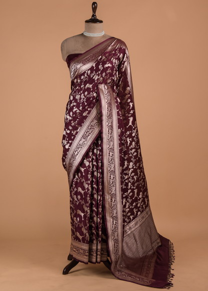 Wine Art Silk Banarasi Saree