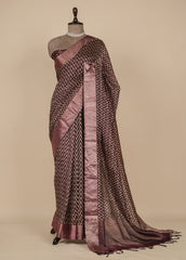 Purple Tussar Printed Saree