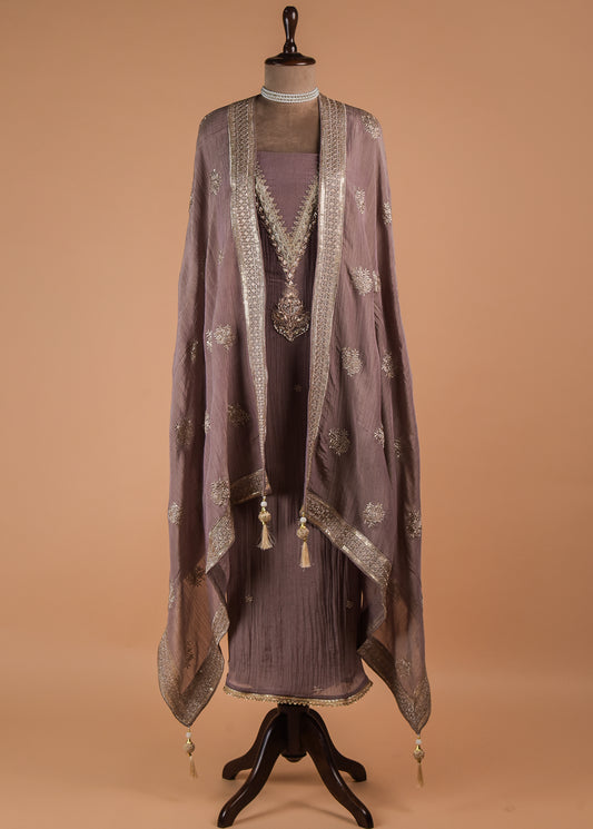 Purple Tissue Georgette Dress Material