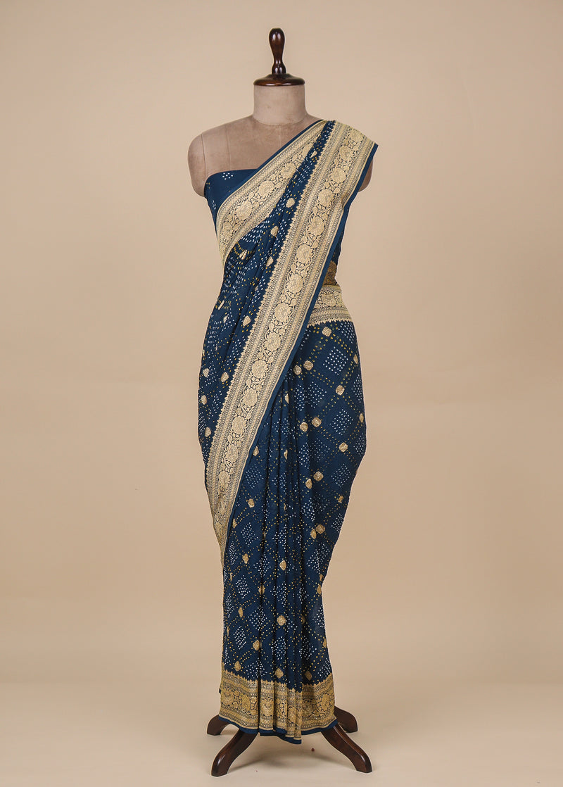 Blue Georgette Bandhani Saree