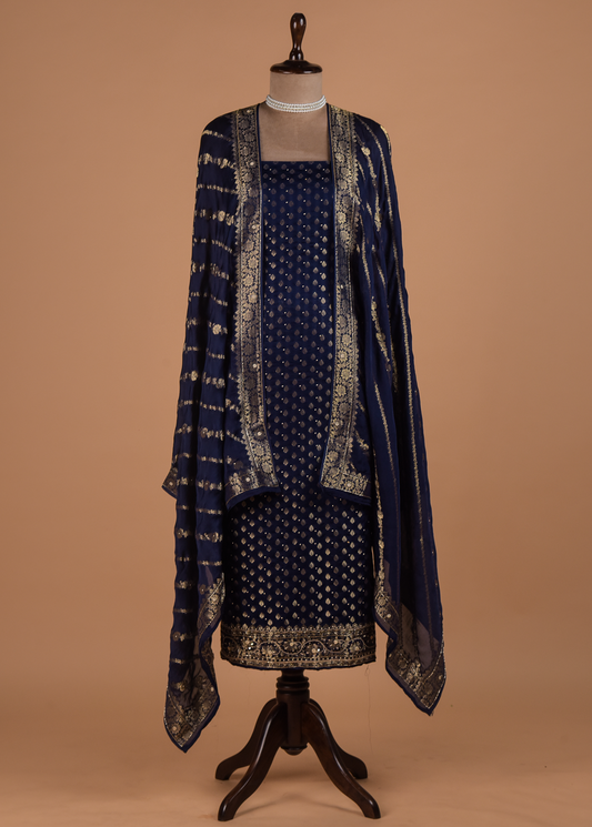 Blue Dola Silk Dress Material