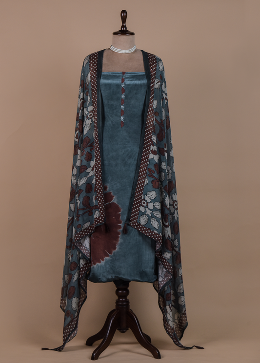 Blue Crepe Dress Material
