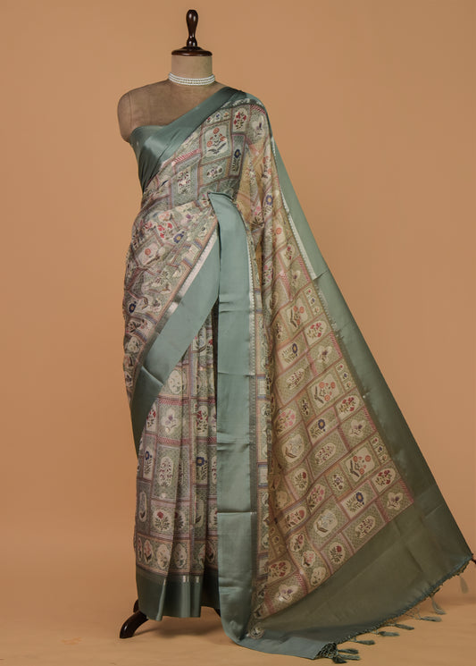 Green Silk Kota Printed Saree
