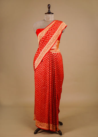 Red Georgette Bandhani Saree