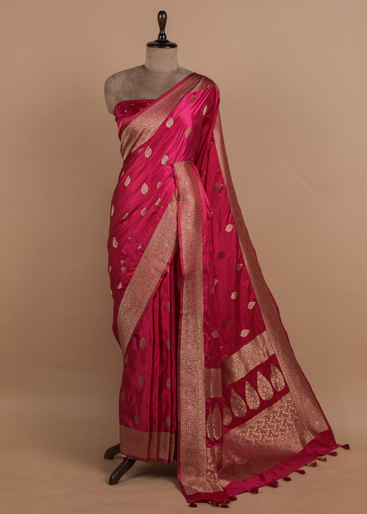 Pink Art Satin Banarasi Saree