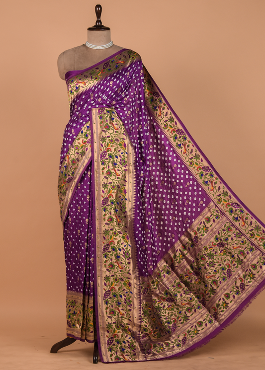 Purple Gajji Silk Bandhani Saree