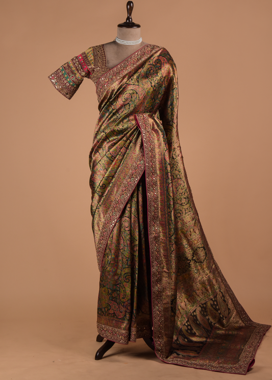 Green Dola Silk Embroidered Saree