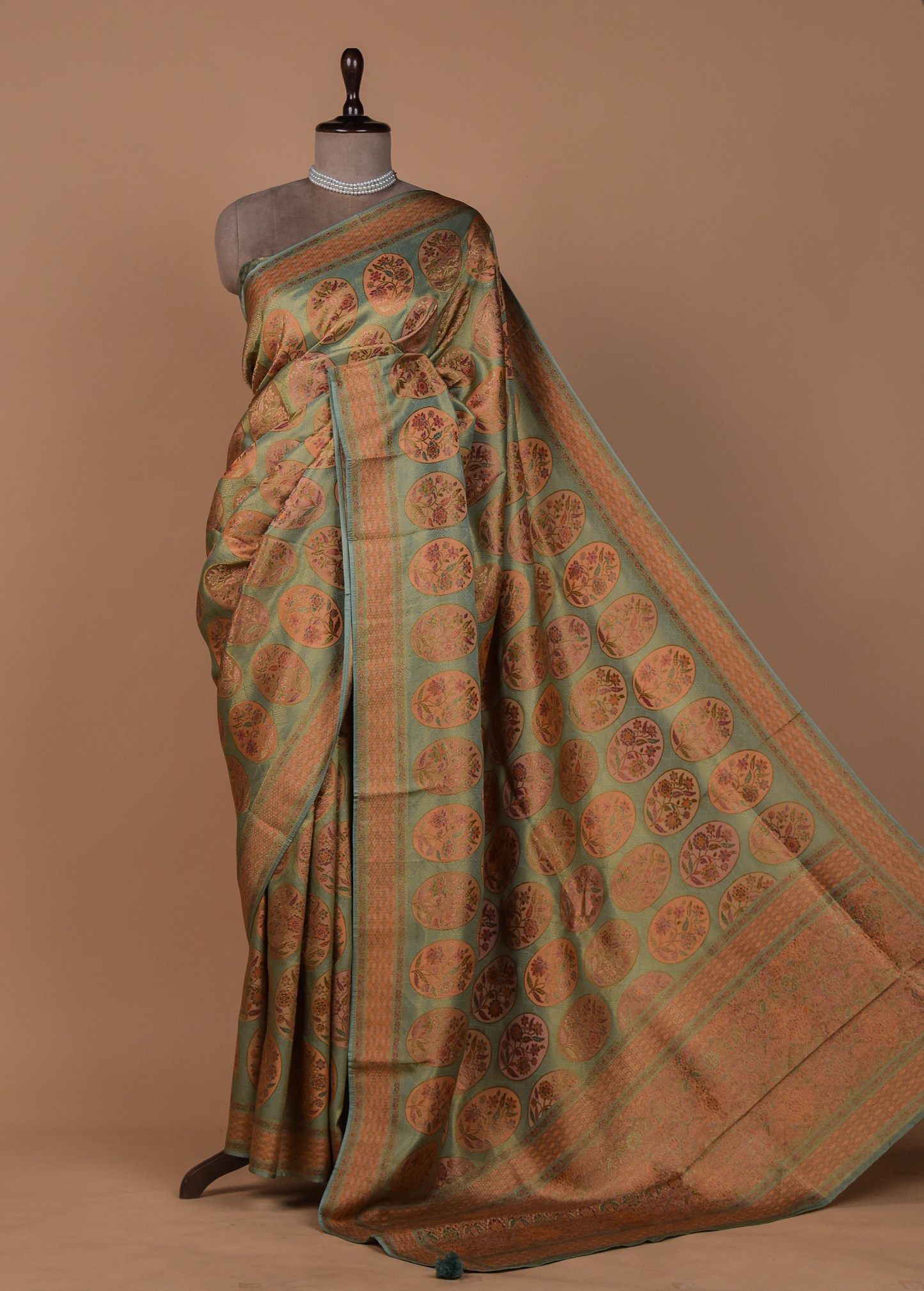 Green Moroccan Silk Embroidered Saree