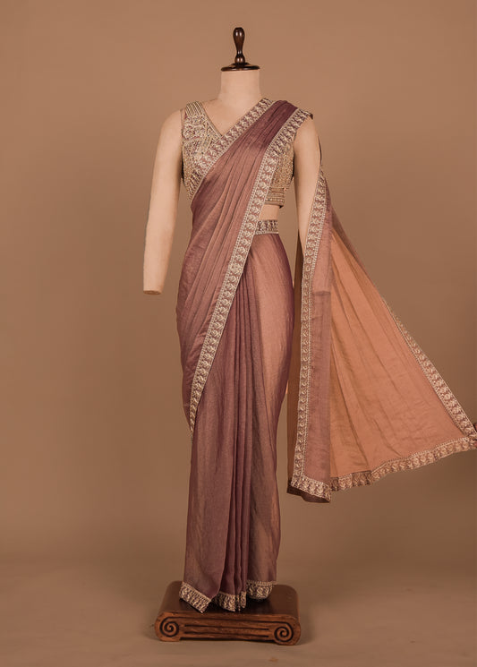 Pink Shamo Satin Readymade Saree