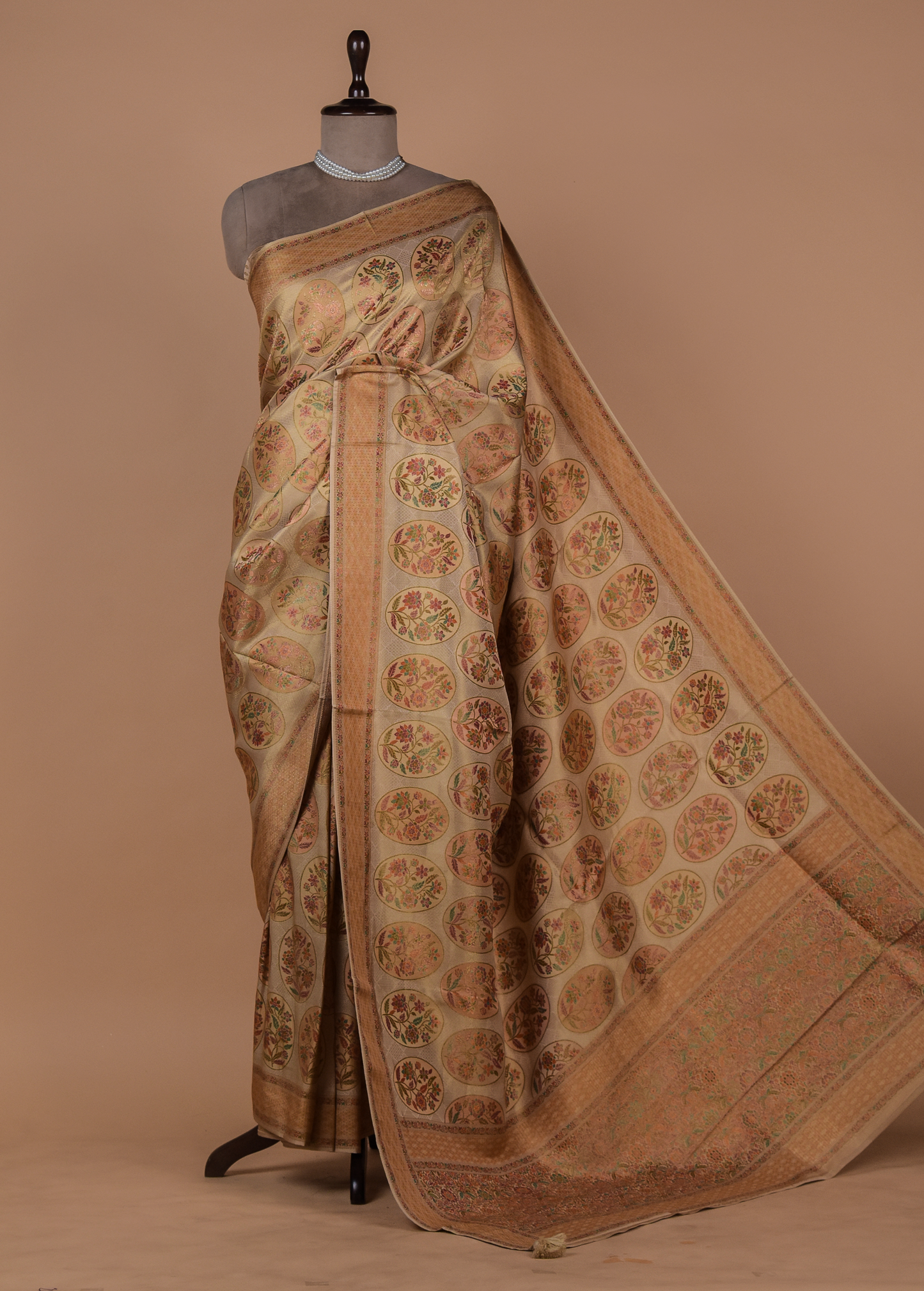 Cream Moroccan Silk Embroidered Saree