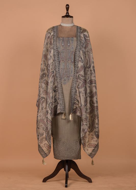 Grey Pashmina Dress Material