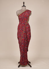 Red Crepe Printed Saree