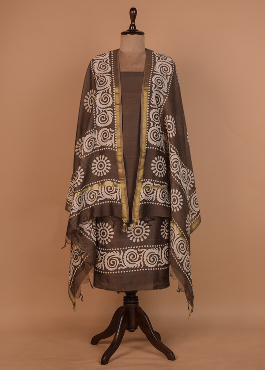 Brown Chanderi Dress Material