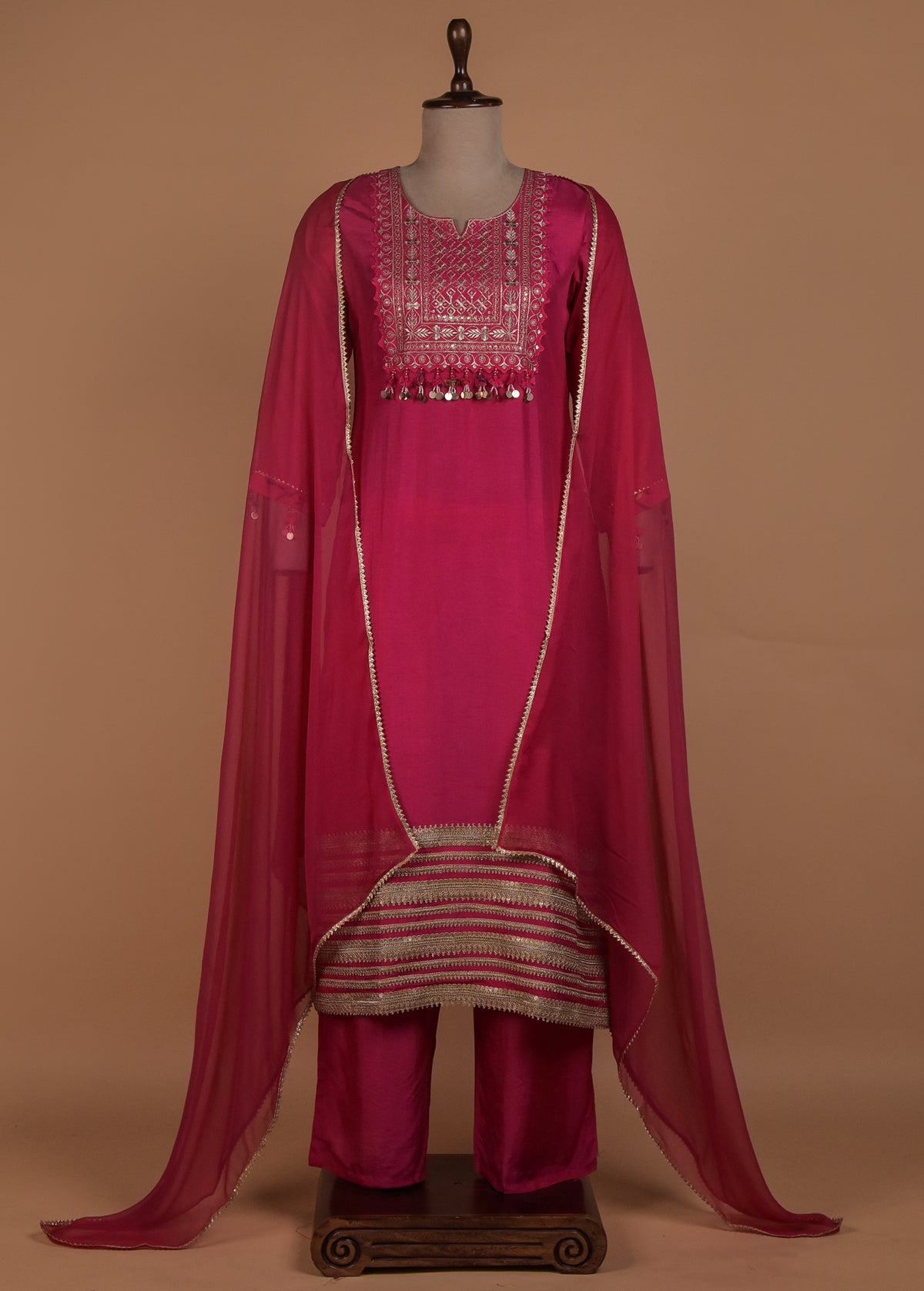 Pink Dola Silk Straight Set