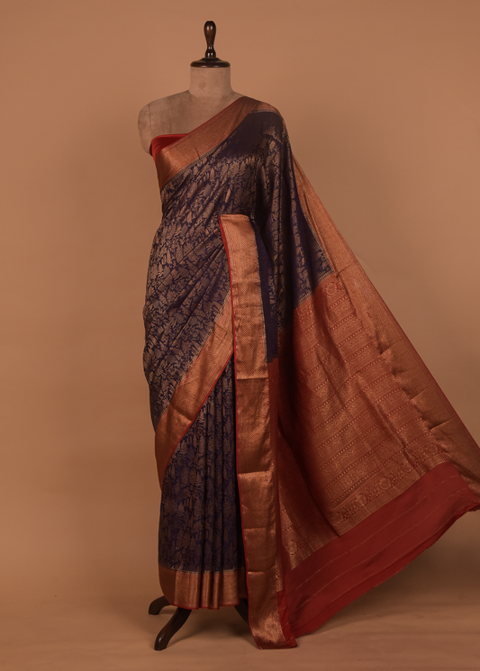 Blue Crepe Banarasi Saree