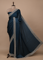 Blue Satin Embroidered Saree