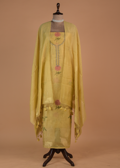Yellow Chanderi Cotton Dress Material