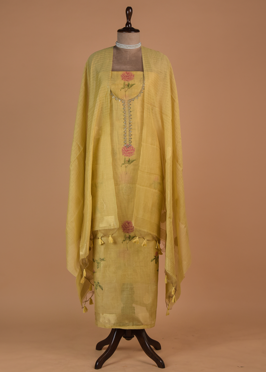 Yellow Chanderi Cotton Dress Material