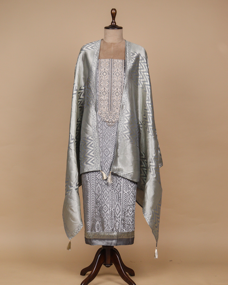 Grey Velvet Dress Material