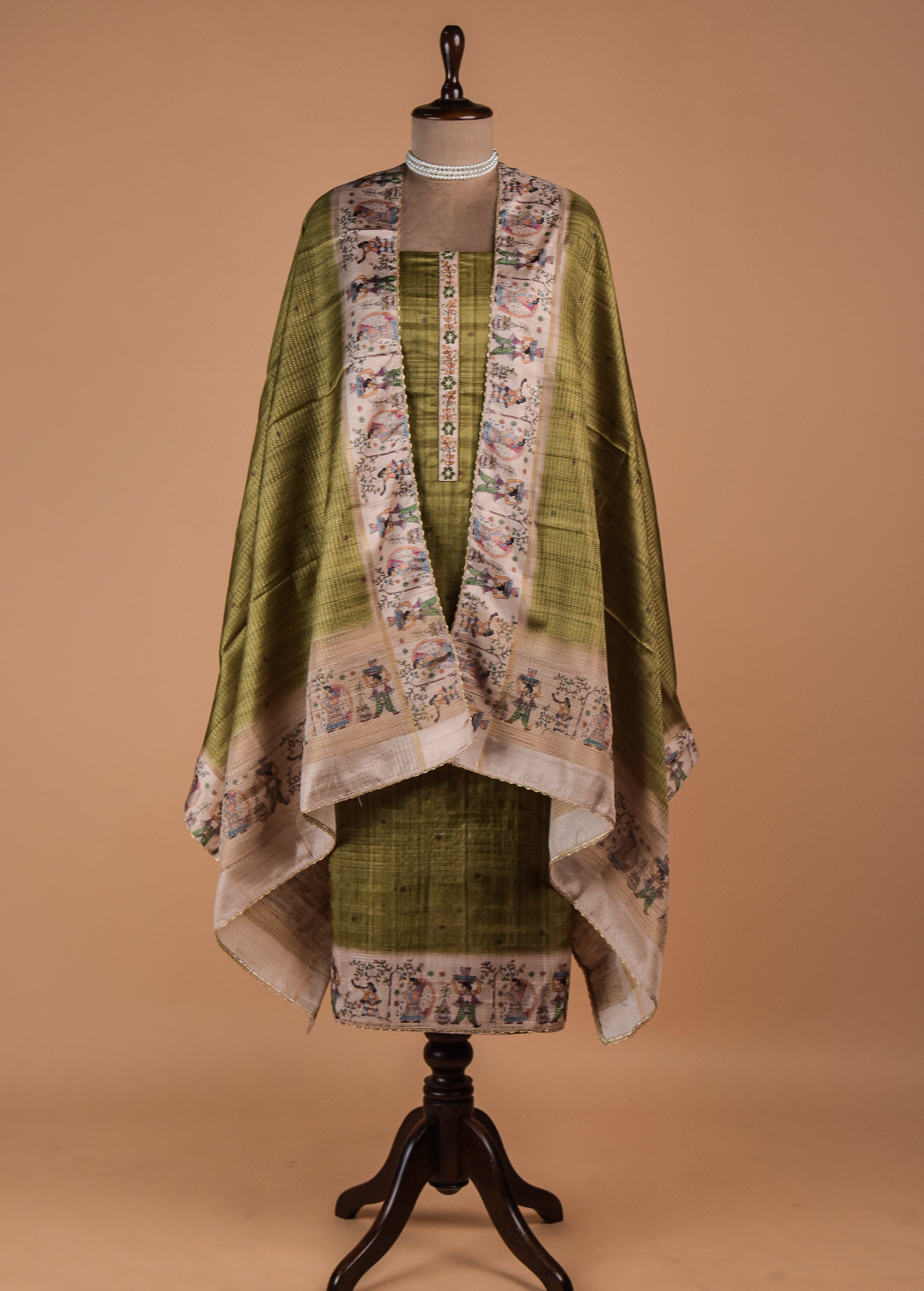 Green Tussar Dress Material