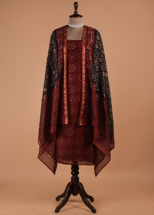 Black Chanderi Cotton Dress Material