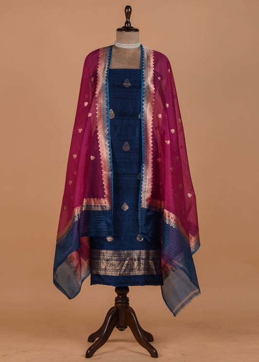 Blue Tussar Dress Material